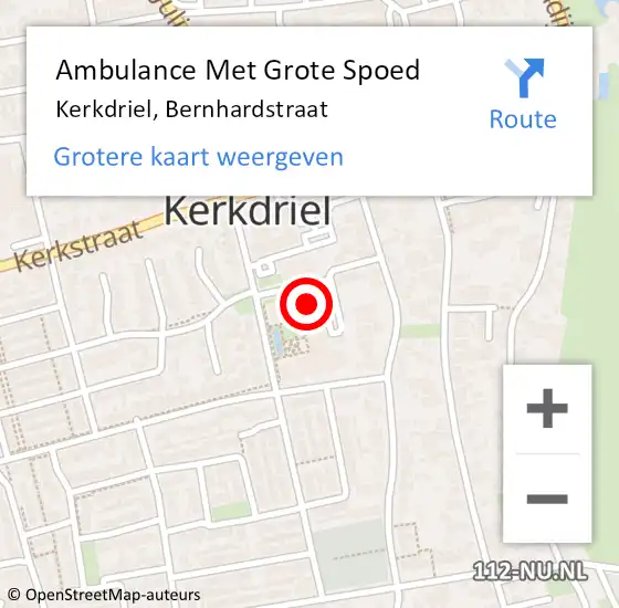 Locatie op kaart van de 112 melding: Ambulance Met Grote Spoed Naar Kerkdriel, Bernhardstraat op 17 januari 2023 09:44