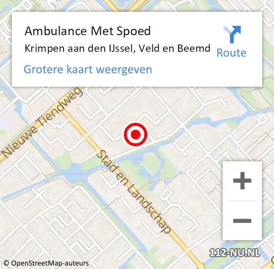 Locatie op kaart van de 112 melding: Ambulance Met Spoed Naar Krimpen aan den IJssel, Veld en Beemd op 17 januari 2023 09:50