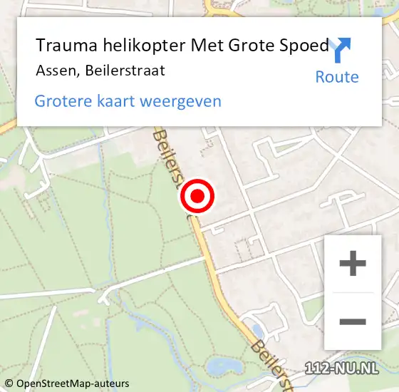 Locatie op kaart van de 112 melding: Trauma helikopter Met Grote Spoed Naar Assen, Beilerstraat op 17 januari 2023 09:54