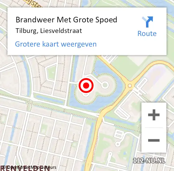 Locatie op kaart van de 112 melding: Brandweer Met Grote Spoed Naar Tilburg, Liesveldstraat op 17 januari 2023 10:08