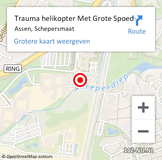 Locatie op kaart van de 112 melding: Trauma helikopter Met Grote Spoed Naar Assen, Schepersmaat op 17 januari 2023 10:15