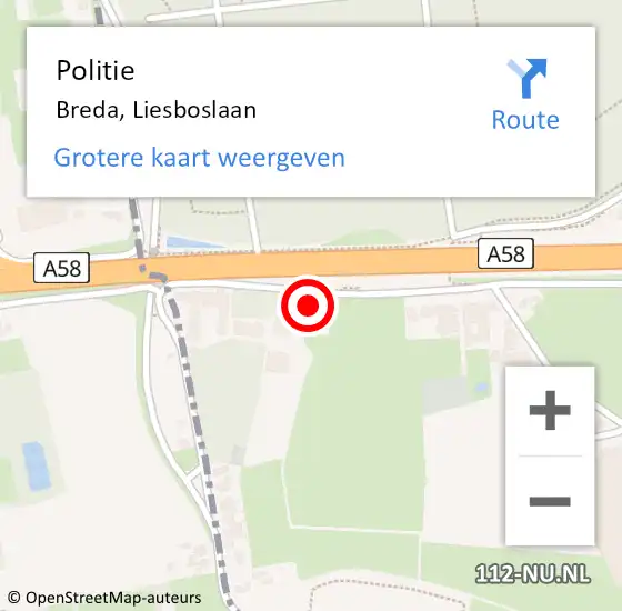 Locatie op kaart van de 112 melding: Politie Breda, Liesboslaan op 17 januari 2023 10:39