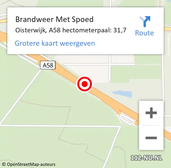 Locatie op kaart van de 112 melding: Brandweer Met Spoed Naar Oisterwijk, A58 hectometerpaal: 31,7 op 17 januari 2023 10:43