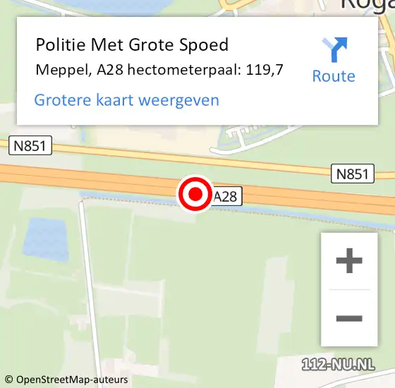 Locatie op kaart van de 112 melding: Politie Met Grote Spoed Naar Meppel, A28 hectometerpaal: 119,7 op 17 januari 2023 10:54