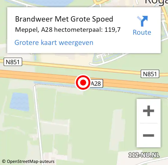 Locatie op kaart van de 112 melding: Brandweer Met Grote Spoed Naar Meppel, A28 hectometerpaal: 119,7 op 17 januari 2023 10:55