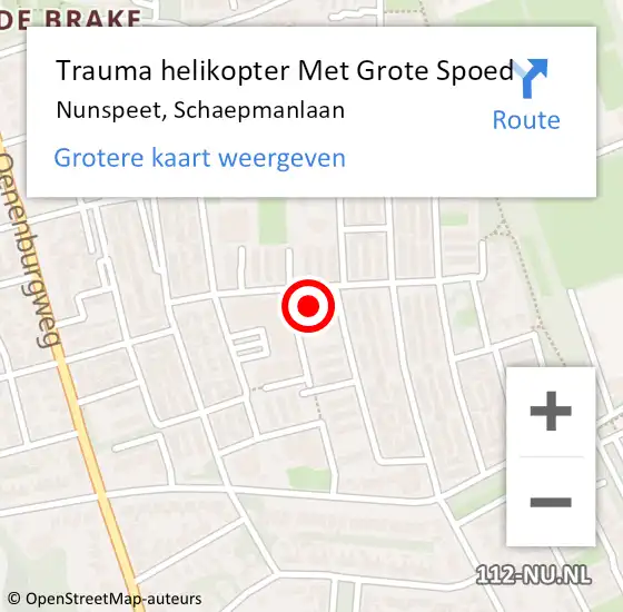 Locatie op kaart van de 112 melding: Trauma helikopter Met Grote Spoed Naar Nunspeet, Schaepmanlaan op 17 januari 2023 11:01