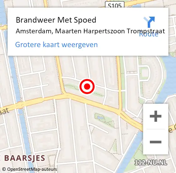 Locatie op kaart van de 112 melding: Brandweer Met Spoed Naar Amsterdam, Maarten Harpertszoon Trompstraat op 17 januari 2023 11:19