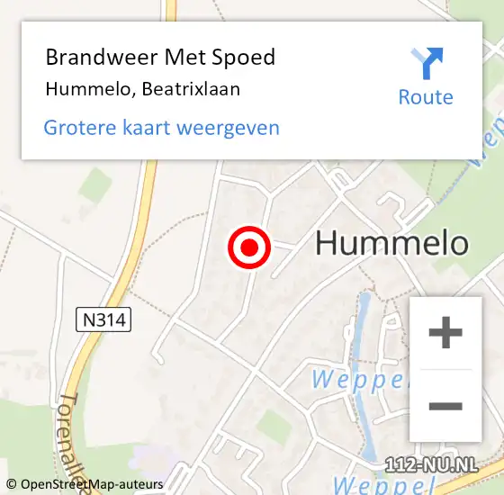 Locatie op kaart van de 112 melding: Brandweer Met Spoed Naar Hummelo, Beatrixlaan op 17 januari 2023 11:22