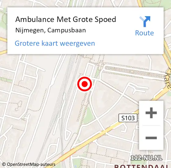 Locatie op kaart van de 112 melding: Ambulance Met Grote Spoed Naar Nijmegen, Campusbaan op 17 januari 2023 11:33