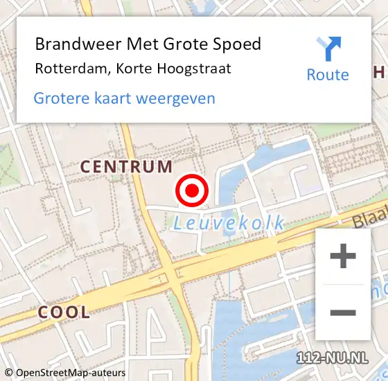 Locatie op kaart van de 112 melding: Brandweer Met Grote Spoed Naar Rotterdam, Korte Hoogstraat op 17 januari 2023 12:24