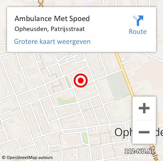 Locatie op kaart van de 112 melding: Ambulance Met Spoed Naar Opheusden, Patrijsstraat op 17 januari 2023 12:29