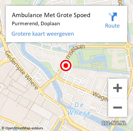 Locatie op kaart van de 112 melding: Ambulance Met Grote Spoed Naar Purmerend, Doplaan op 17 januari 2023 13:22