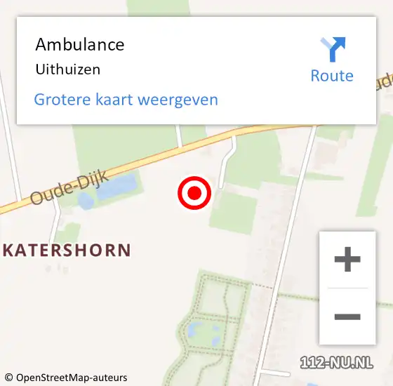 Locatie op kaart van de 112 melding: Ambulance Uithuizen op 12 augustus 2014 13:46