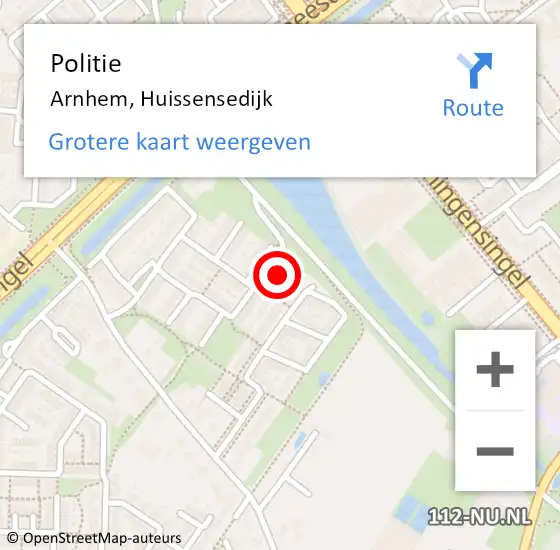 Locatie op kaart van de 112 melding: Politie Arnhem, Huissensedijk op 17 januari 2023 14:05