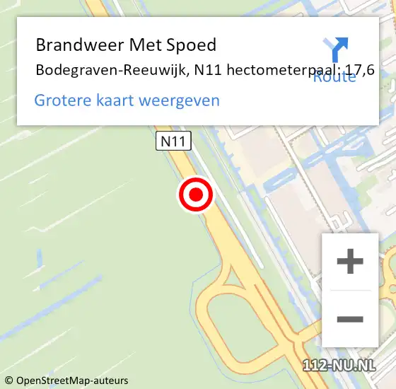 Locatie op kaart van de 112 melding: Brandweer Met Spoed Naar Bodegraven-Reeuwijk, N11 hectometerpaal: 17,6 op 17 januari 2023 14:14