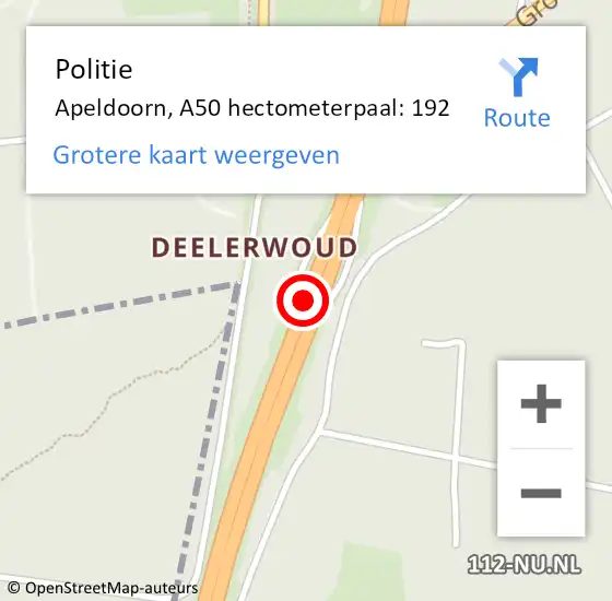 Locatie op kaart van de 112 melding: Politie Apeldoorn, A50 hectometerpaal: 192 op 17 januari 2023 14:24