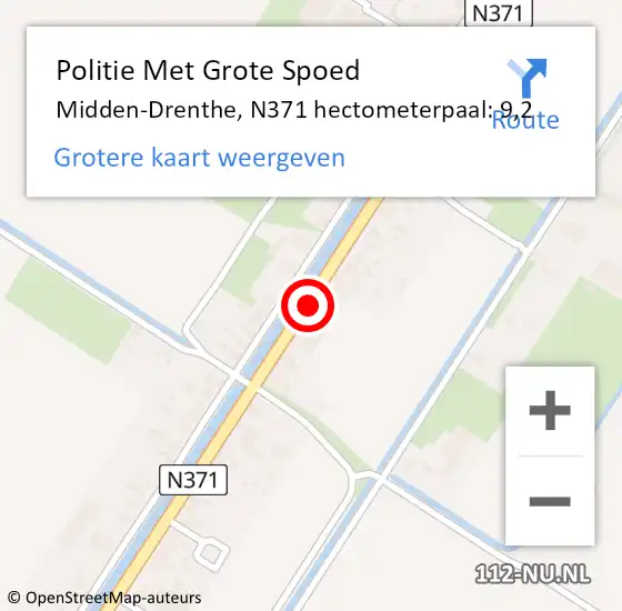 Locatie op kaart van de 112 melding: Politie Met Grote Spoed Naar Midden-Drenthe, N371 hectometerpaal: 9,2 op 17 januari 2023 14:59