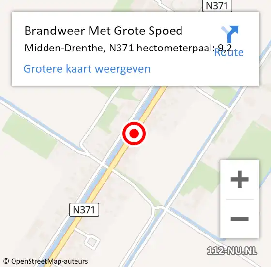 Locatie op kaart van de 112 melding: Brandweer Met Grote Spoed Naar Midden-Drenthe, N371 hectometerpaal: 9,2 op 17 januari 2023 15:00