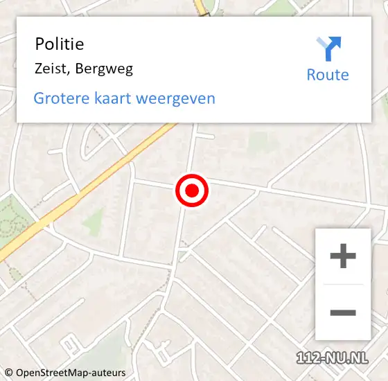 Locatie op kaart van de 112 melding: Politie Zeist, Bergweg op 17 januari 2023 15:05