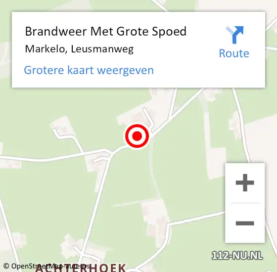 Locatie op kaart van de 112 melding: Brandweer Met Grote Spoed Naar Markelo, Leusmanweg op 17 januari 2023 15:29