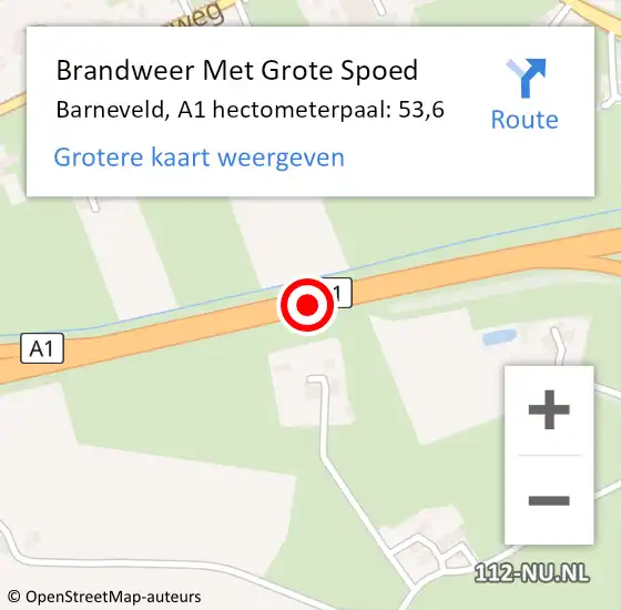 Locatie op kaart van de 112 melding: Brandweer Met Grote Spoed Naar Barneveld, A1 hectometerpaal: 53,6 op 17 januari 2023 15:30