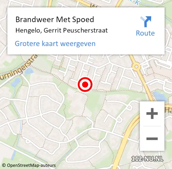 Locatie op kaart van de 112 melding: Brandweer Met Spoed Naar Hengelo, Gerrit Peuscherstraat op 17 januari 2023 15:48