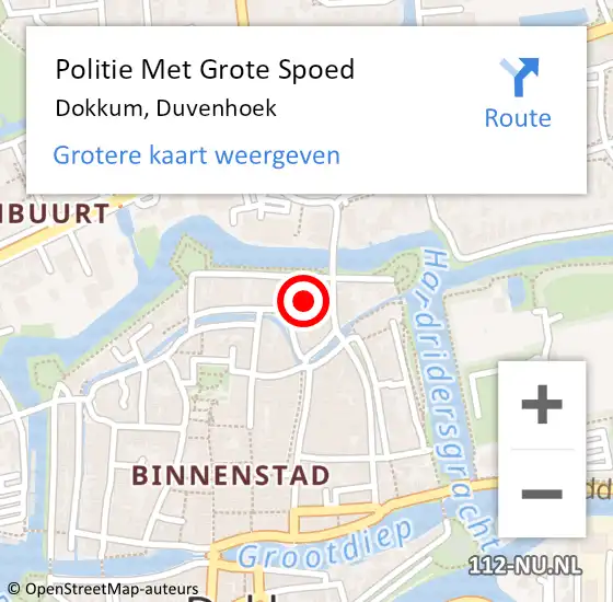 Locatie op kaart van de 112 melding: Politie Met Grote Spoed Naar Dokkum, Duvenhoek op 17 januari 2023 15:48