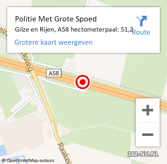 Locatie op kaart van de 112 melding: Politie Met Grote Spoed Naar Gilze en Rijen, A58 hectometerpaal: 51,2 op 17 januari 2023 16:14