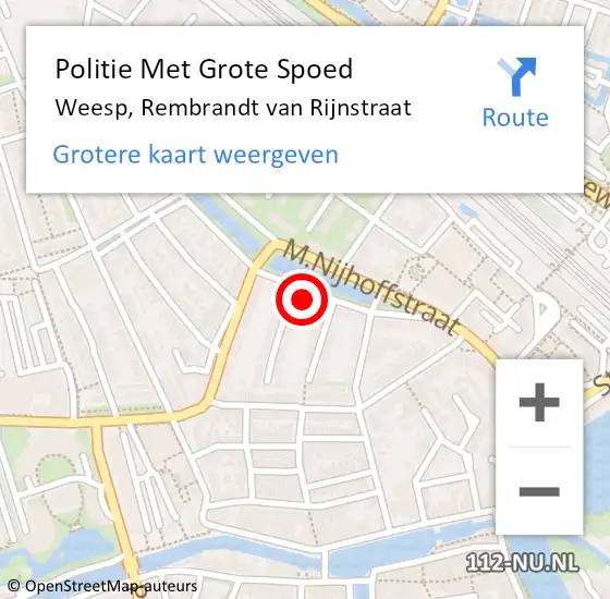 Locatie op kaart van de 112 melding: Politie Met Grote Spoed Naar Weesp, Rembrandt van Rijnstraat op 17 januari 2023 16:24