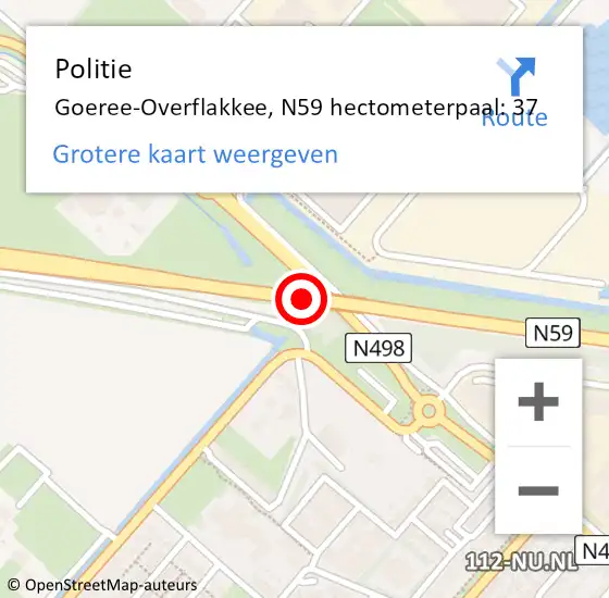 Locatie op kaart van de 112 melding: Politie Goeree-Overflakkee, N59 hectometerpaal: 37 op 17 januari 2023 16:36