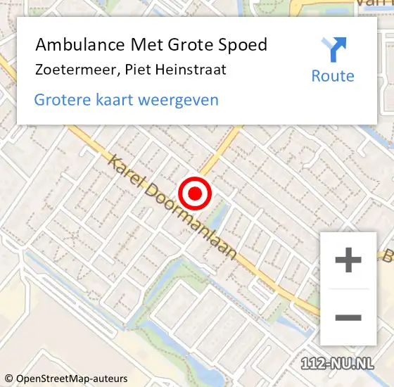 Locatie op kaart van de 112 melding: Ambulance Met Grote Spoed Naar Zoetermeer, Piet Heinstraat op 17 januari 2023 16:41