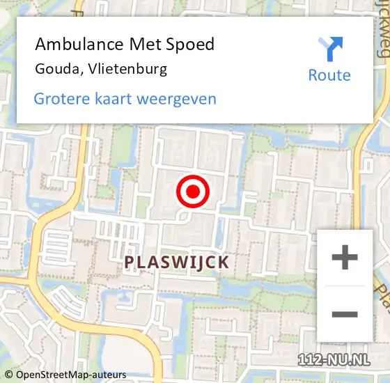 Locatie op kaart van de 112 melding: Ambulance Met Spoed Naar Gouda, Vlietenburg op 17 januari 2023 16:41