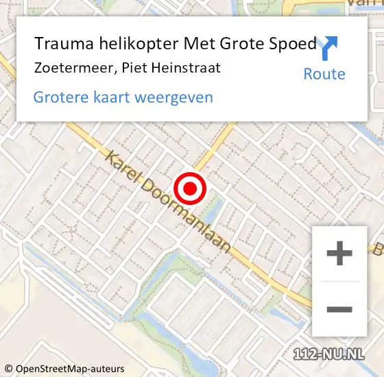 Locatie op kaart van de 112 melding: Trauma helikopter Met Grote Spoed Naar Zoetermeer, Piet Heinstraat op 17 januari 2023 16:41