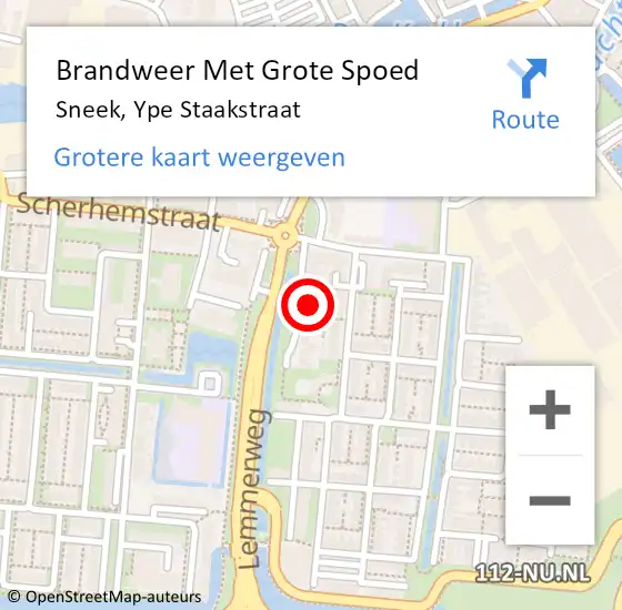 Locatie op kaart van de 112 melding: Brandweer Met Grote Spoed Naar Sneek, Ype Staakstraat op 17 januari 2023 16:57