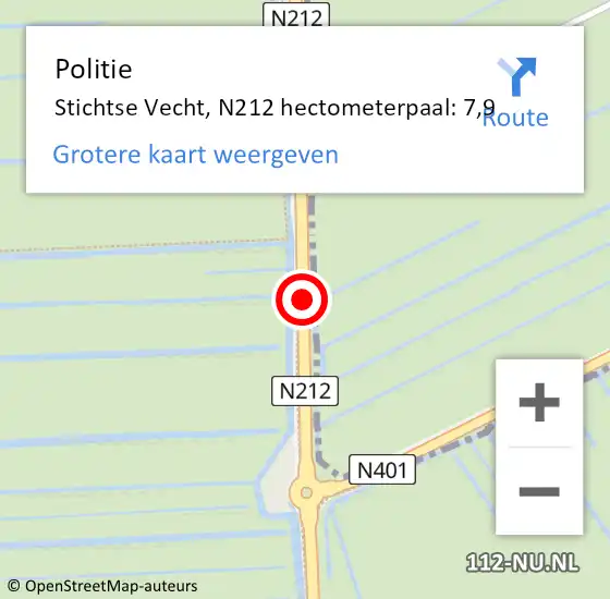 Locatie op kaart van de 112 melding: Politie Stichtse Vecht, N212 hectometerpaal: 7,9 op 17 januari 2023 17:01