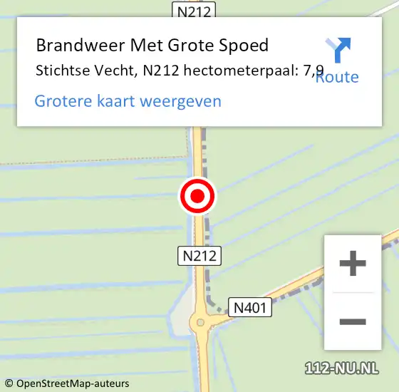 Locatie op kaart van de 112 melding: Brandweer Met Grote Spoed Naar Stichtse Vecht, N212 hectometerpaal: 7,9 op 17 januari 2023 17:02