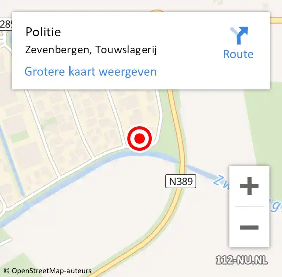 Locatie op kaart van de 112 melding: Politie Zevenbergen, Touwslagerij op 17 januari 2023 18:07