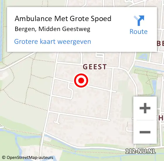 Locatie op kaart van de 112 melding: Ambulance Met Grote Spoed Naar Bergen, Midden Geestweg op 17 januari 2023 18:11