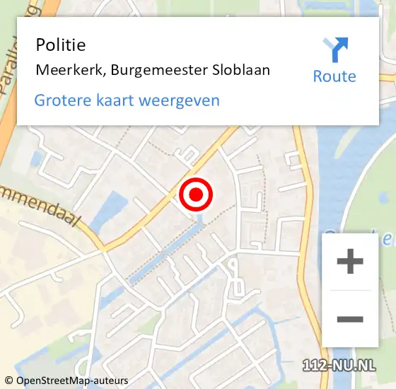 Locatie op kaart van de 112 melding: Politie Meerkerk, Burgemeester Sloblaan op 17 januari 2023 18:38