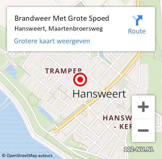 Locatie op kaart van de 112 melding: Brandweer Met Grote Spoed Naar Hansweert, Maartenbroersweg op 17 januari 2023 18:45
