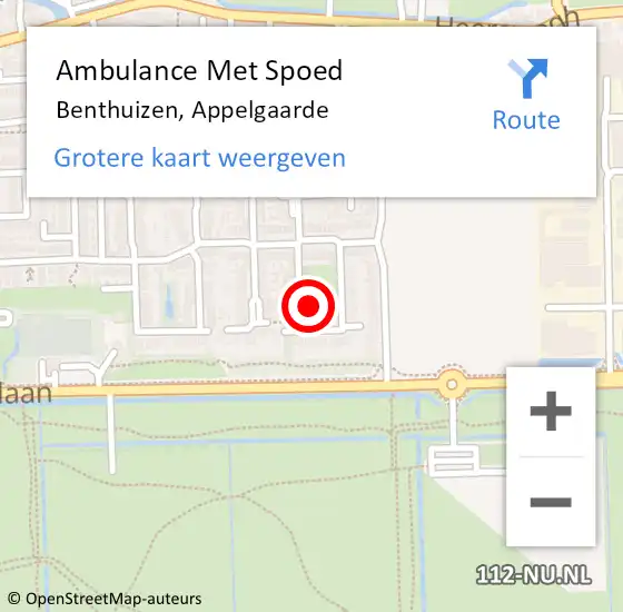 Locatie op kaart van de 112 melding: Ambulance Met Spoed Naar Benthuizen, Appelgaarde op 17 januari 2023 18:59