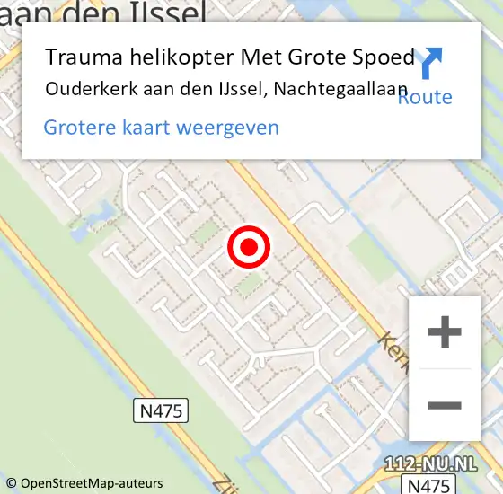 Locatie op kaart van de 112 melding: Trauma helikopter Met Grote Spoed Naar Ouderkerk aan den IJssel, Nachtegaallaan op 17 januari 2023 19:07