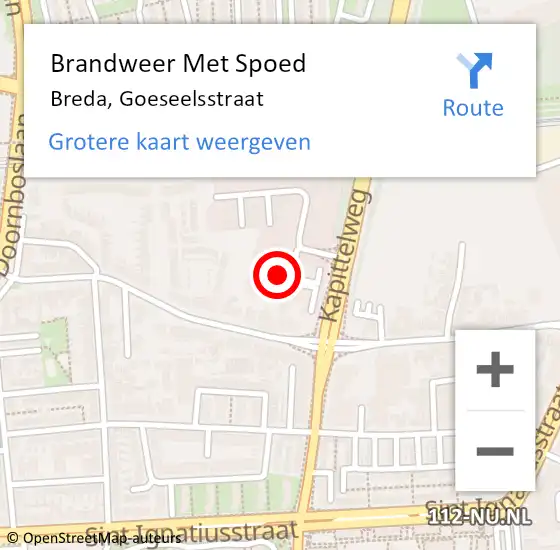 Locatie op kaart van de 112 melding: Brandweer Met Spoed Naar Breda, Goeseelsstraat op 17 januari 2023 19:52