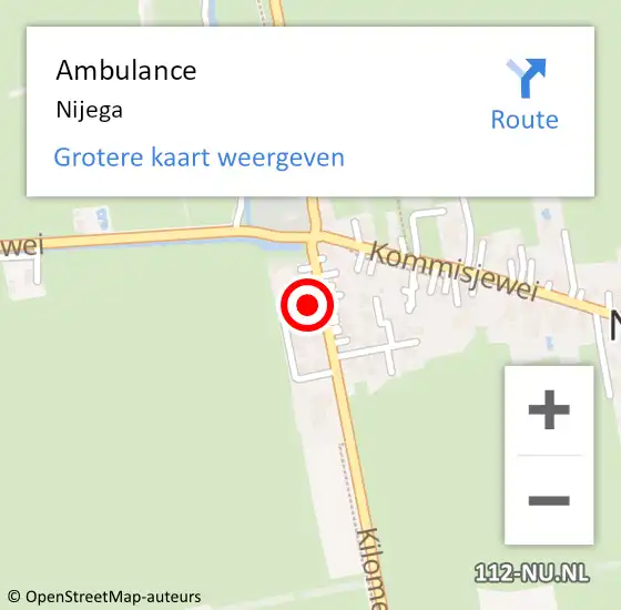 Locatie op kaart van de 112 melding: Ambulance Nijega op 17 januari 2023 20:04