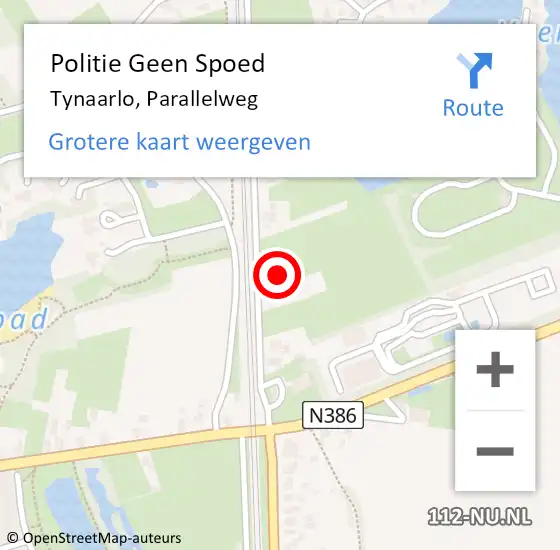 Locatie op kaart van de 112 melding: Politie Geen Spoed Naar Tynaarlo, Parallelweg op 17 januari 2023 20:15