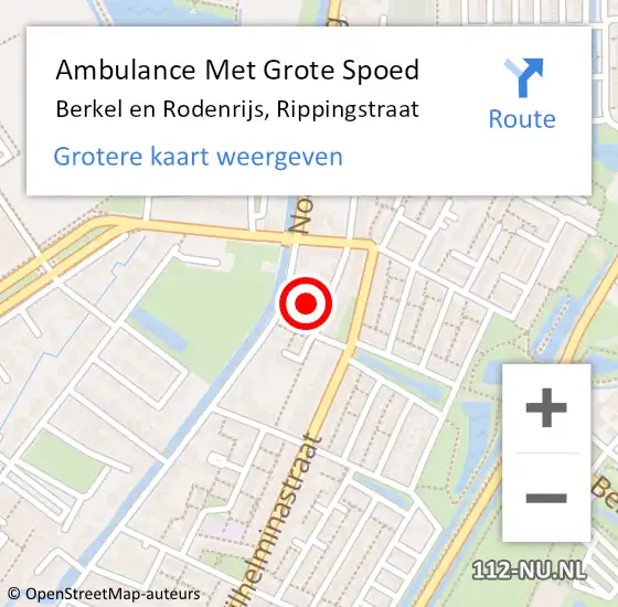 Locatie op kaart van de 112 melding: Ambulance Met Grote Spoed Naar Berkel en Rodenrijs, Rippingstraat op 17 januari 2023 20:48