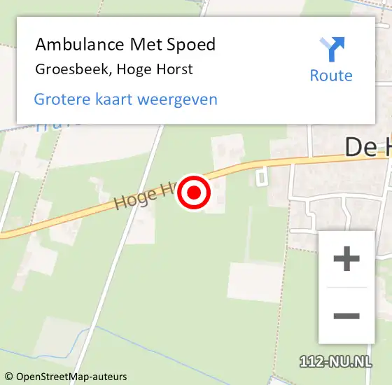 Locatie op kaart van de 112 melding: Ambulance Met Spoed Naar Groesbeek, Hoge Horst op 17 januari 2023 20:59