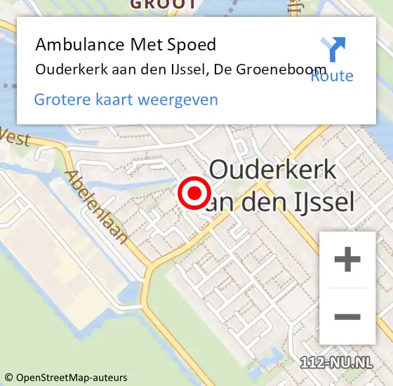 Locatie op kaart van de 112 melding: Ambulance Met Spoed Naar Ouderkerk aan den IJssel, De Groeneboom op 17 januari 2023 21:03