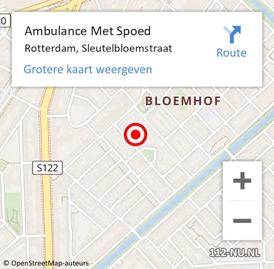 Locatie op kaart van de 112 melding: Ambulance Met Spoed Naar Rotterdam, Sleutelbloemstraat op 17 januari 2023 21:10