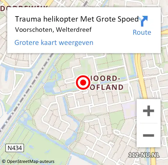 Locatie op kaart van de 112 melding: Trauma helikopter Met Grote Spoed Naar Voorschoten, Welterdreef op 17 januari 2023 21:16